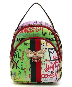 Graffiti Queen Bee Stripe Convertible Backpack Satchel GP2751B GREEN
